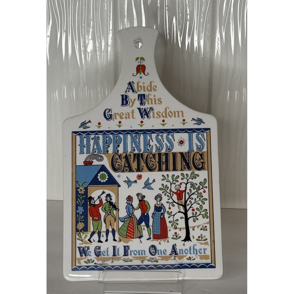 VTG Berggren Trayner Ceramic Cutting Board Wall Trivet "Happiness Is Catching"